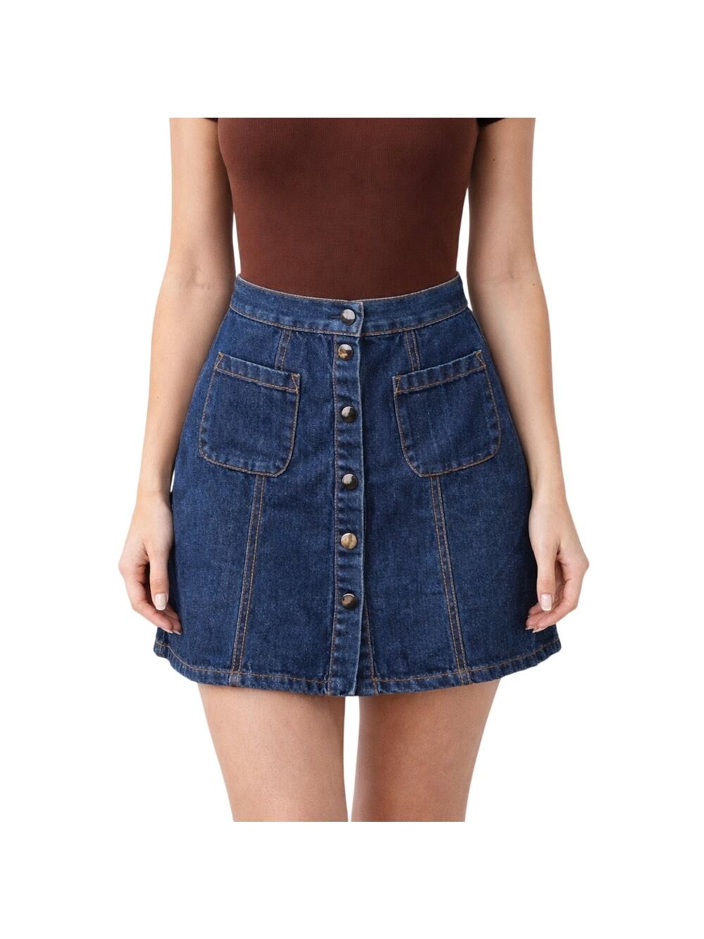 Urban Outfitters BDG Dark Wash Denim Mini Skirt Button Down Snap Front Small